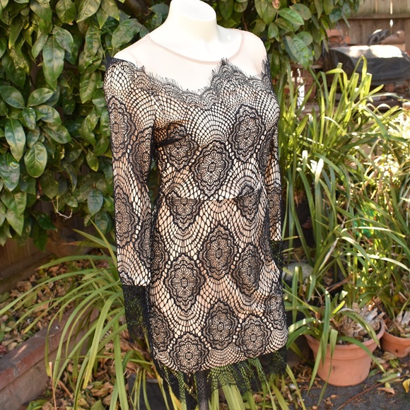 SNIDEL Dresses & Skirts - VINTAGE SNIDEL BODYCON JAPANESE LACE OVER NUDE SZ SM DRESS